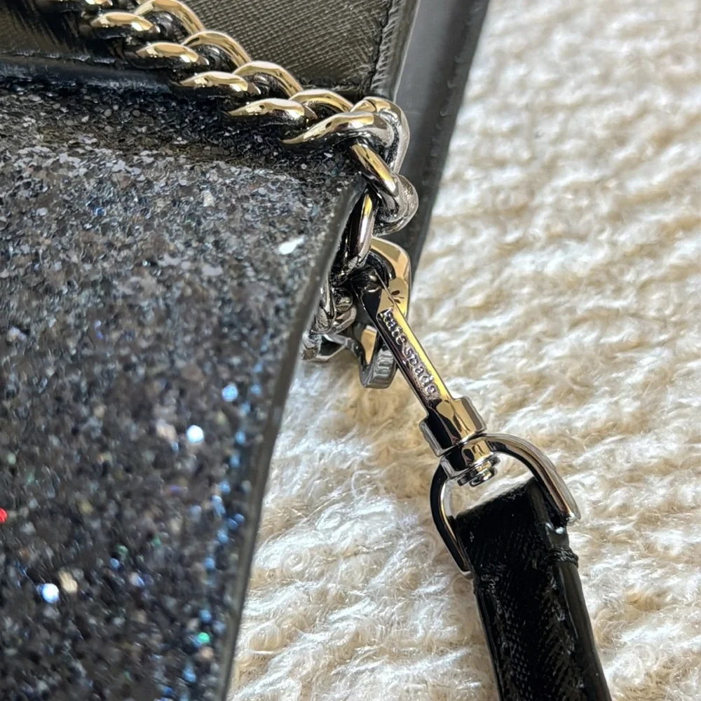 Kate Spade Black Glitter Chain Shoulder or Crossbody Bag • New & Never Used! 🌌🖤 - Picture 12 of 13